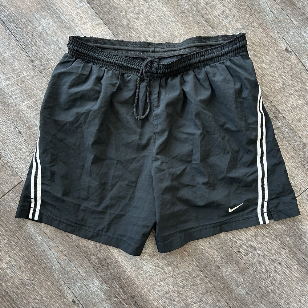 Vintage Nike Shorts Men's Medium Black White Swoosh 90s Drawstring Athletic